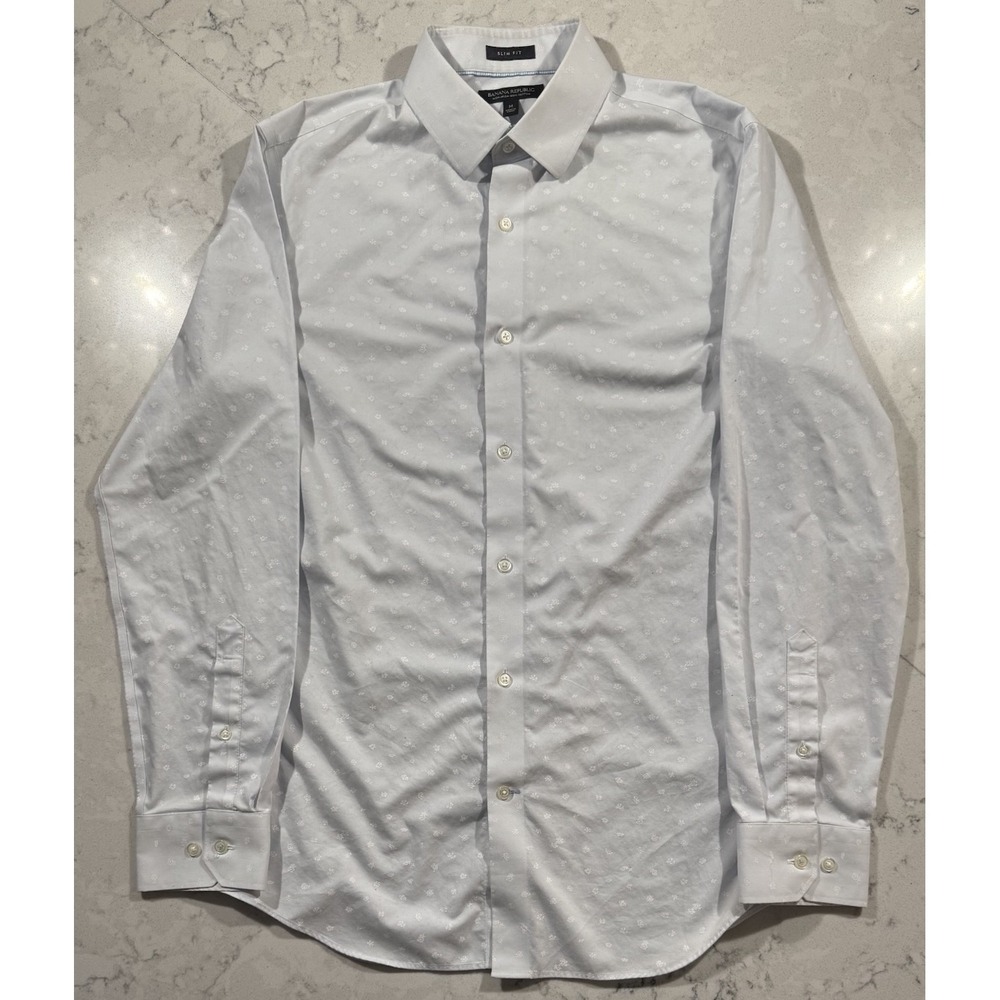 Banana Republic Dress Shirt Mens Medium Light Blue Micro Geometric‎ Slim Fit